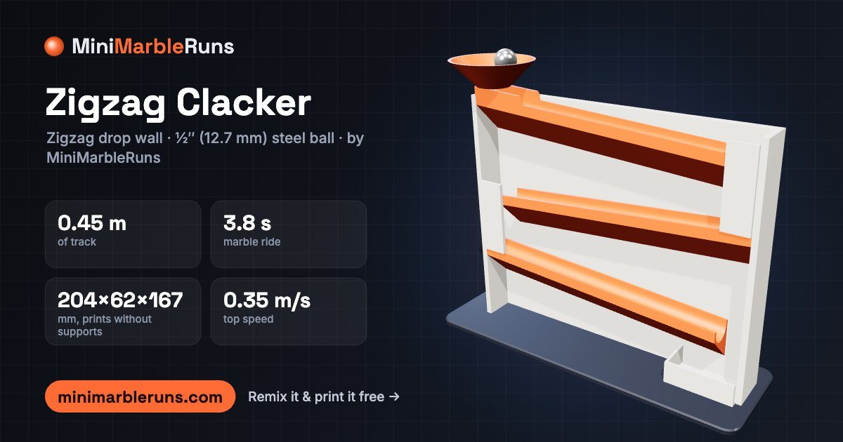 Zigzag Clacker — 3D-printable zigzag marble run